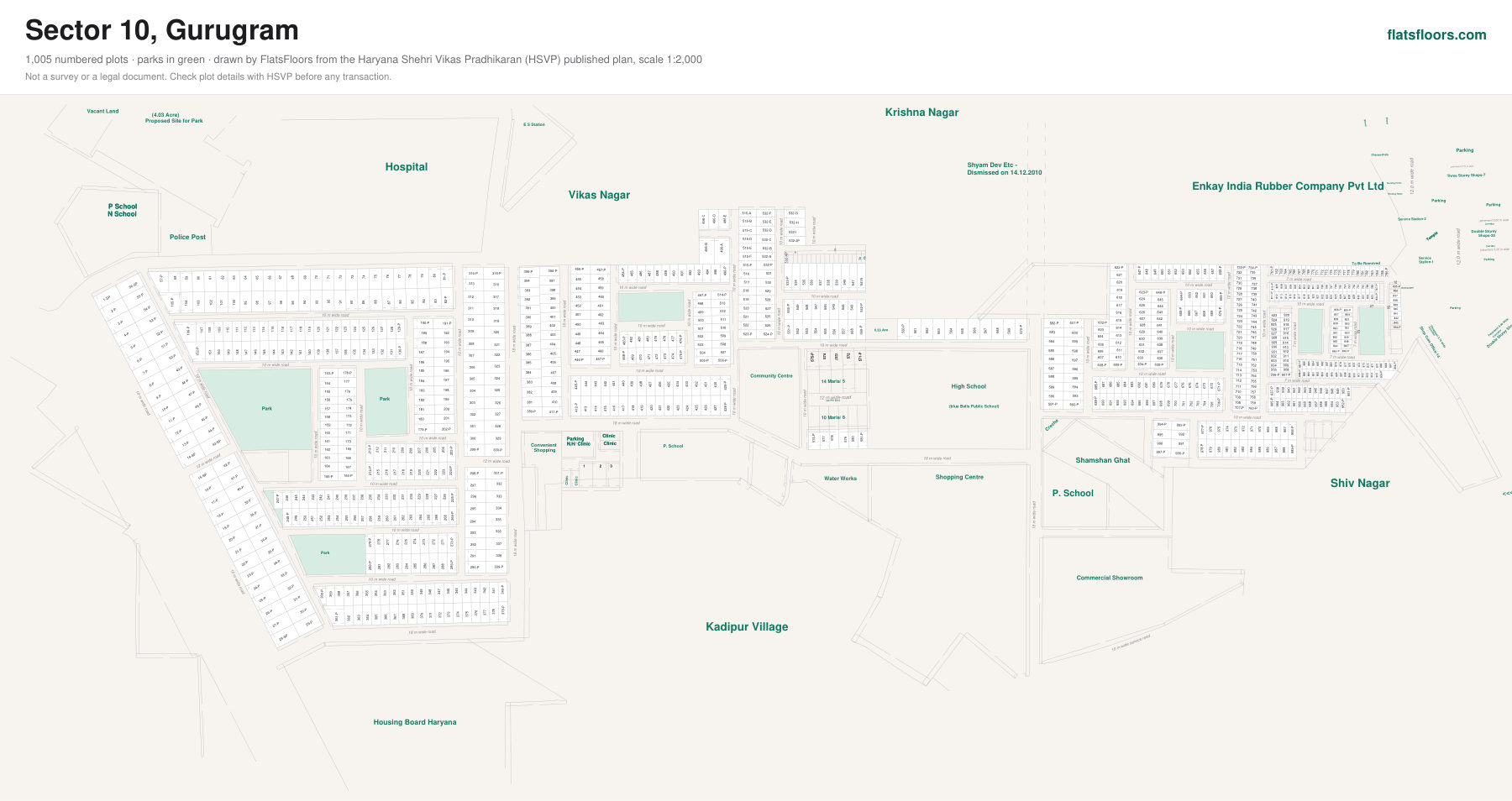 Layout map of Sector 10, Gurugram, with plot numbers