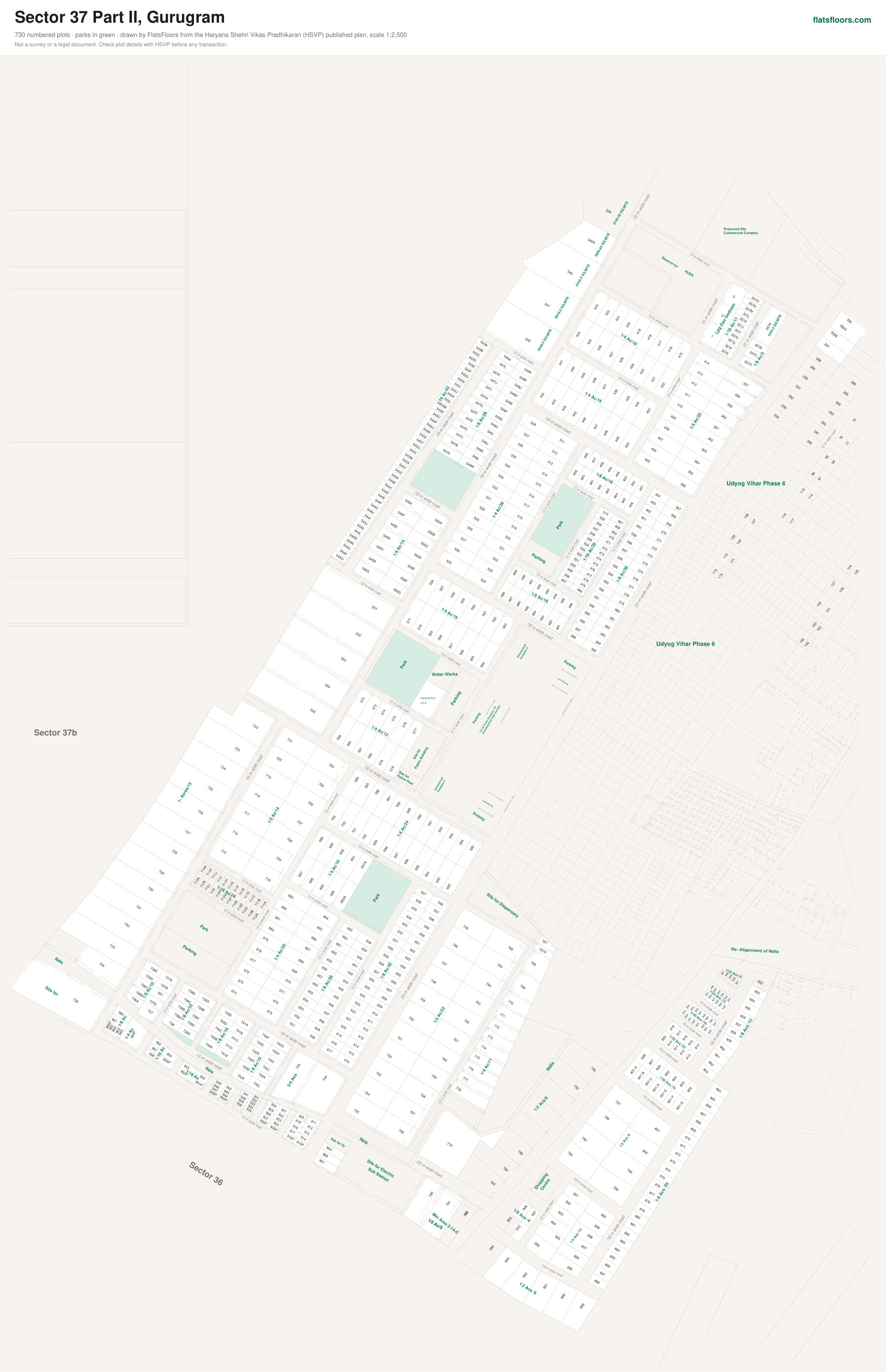 Layout map of Sector 37 Part II, Gurugram, with plot numbers